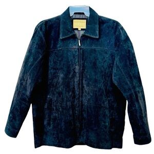 Boston Harbour Outdoorwear Mens L Black Genuine Leather Suede Zip Collared Coat
